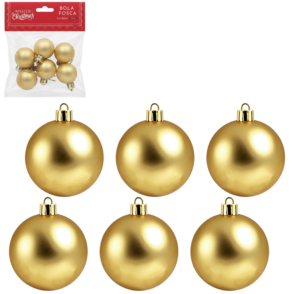 BOLA DE NATAL 3CM DE Ø DOURADA FOSCA COM 6 PECAS