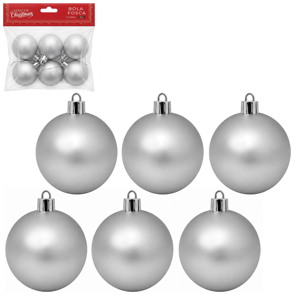 BOLA DE NATAL 3CM DE Ø PRATA FOSCA COM 6 PECAS