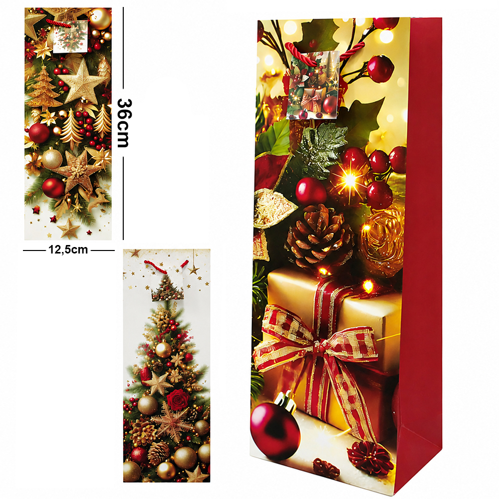 SACOLA DE PAPEL FIGURAS NATALINA 36X12,5X8CM