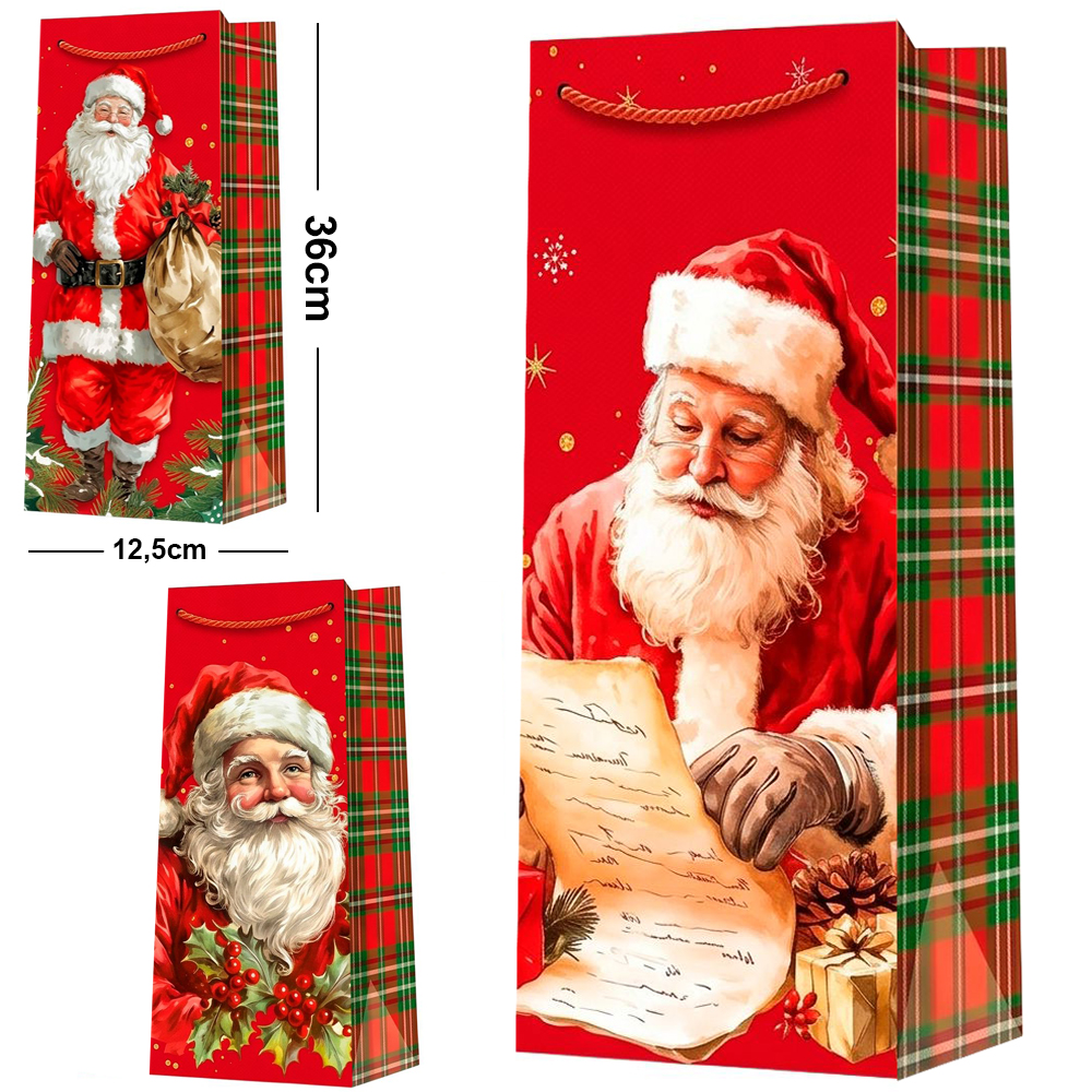 SACOLA DE PAPEL PAPAI NOEL 36X12,5X8,5CM