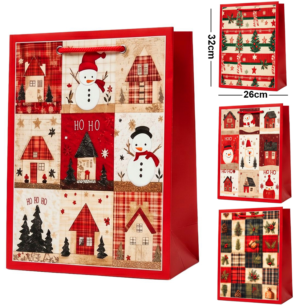 SACOLA DE PAPEL FIGURAS NATALINA 32X26X10CM