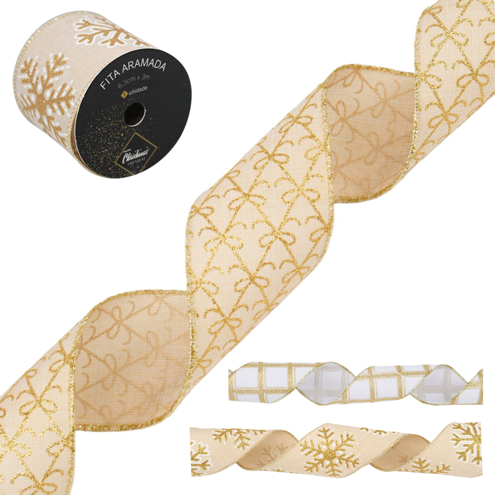 FITA ARAMADO FIGURAS NATALINA CHAMPAGNE COM GLITTER 6,3X3M DP PLAY