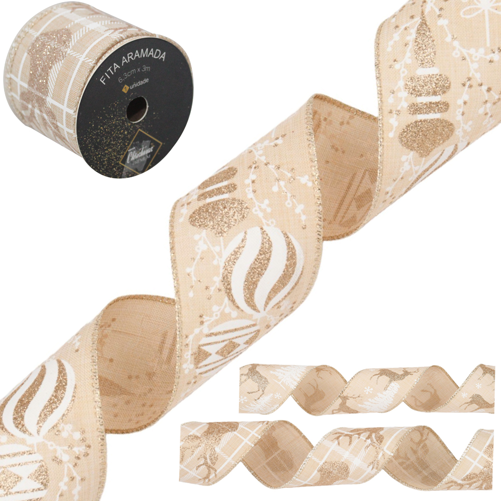 FITA ARAMADO FIGURAS NATALINA CHAMPAGNE COM GLITTER 6,3X3M DP PLAY
