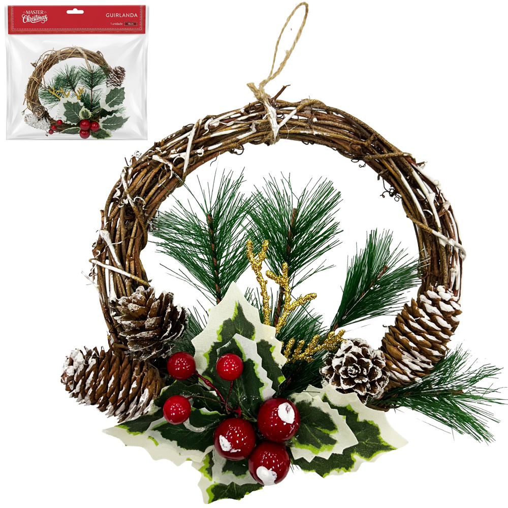GUIRLANDA SISAL COM PINHA + FRUTAS 18CM DE Ø
