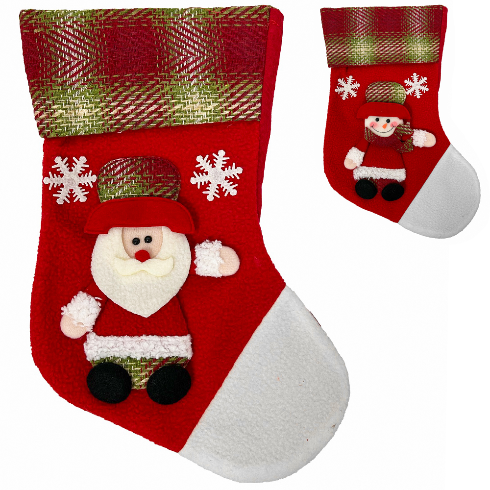 PENDENTE BOTA C/PAPAI NOEL / BONECO DE NEVE DE PELUCIA 35X22CM