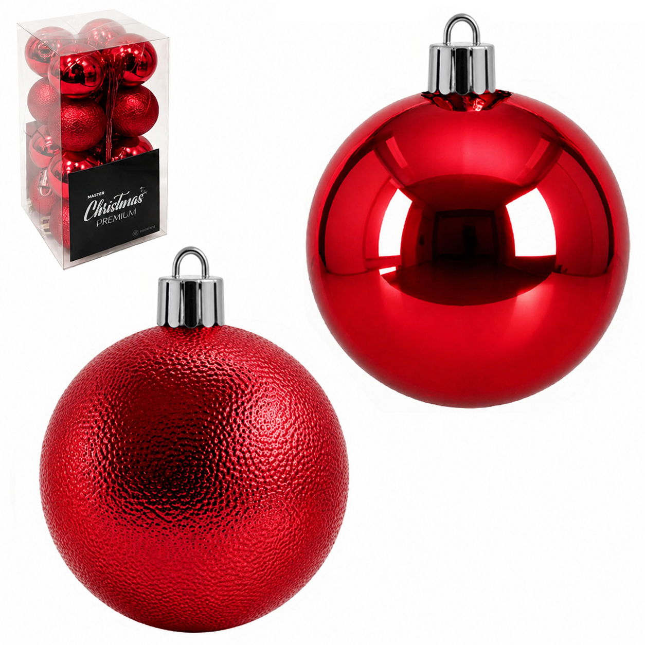 BOLA DE NATAL 3CM DE Ø VERMELHA MISTA BRILHO / TEXTURADA 16 PECAS