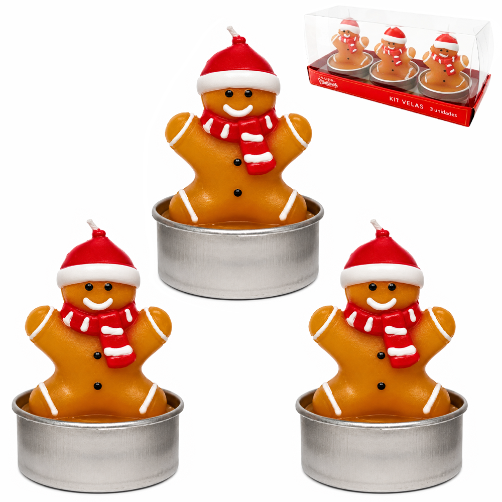 VELA DECORATIVA BISCOITO DE GENGIBRE COM 3 PECAS 5X4CM DE Ø
