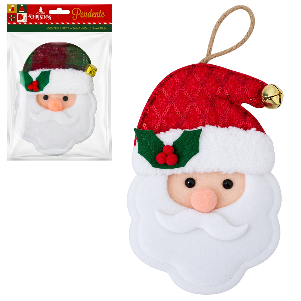 PENDENTE CABECA PAPAI NOEL COM GUIZO 18,5X11,5CM