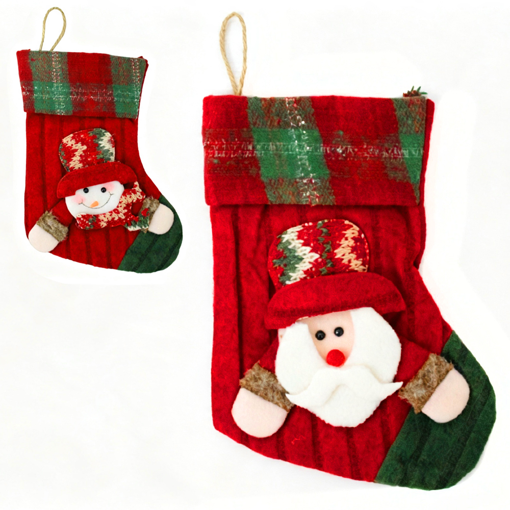 PENDENTE BOTA DE PELUCIA COM PAPAI NOEL / BONECO DE NEVE 23X17CM
