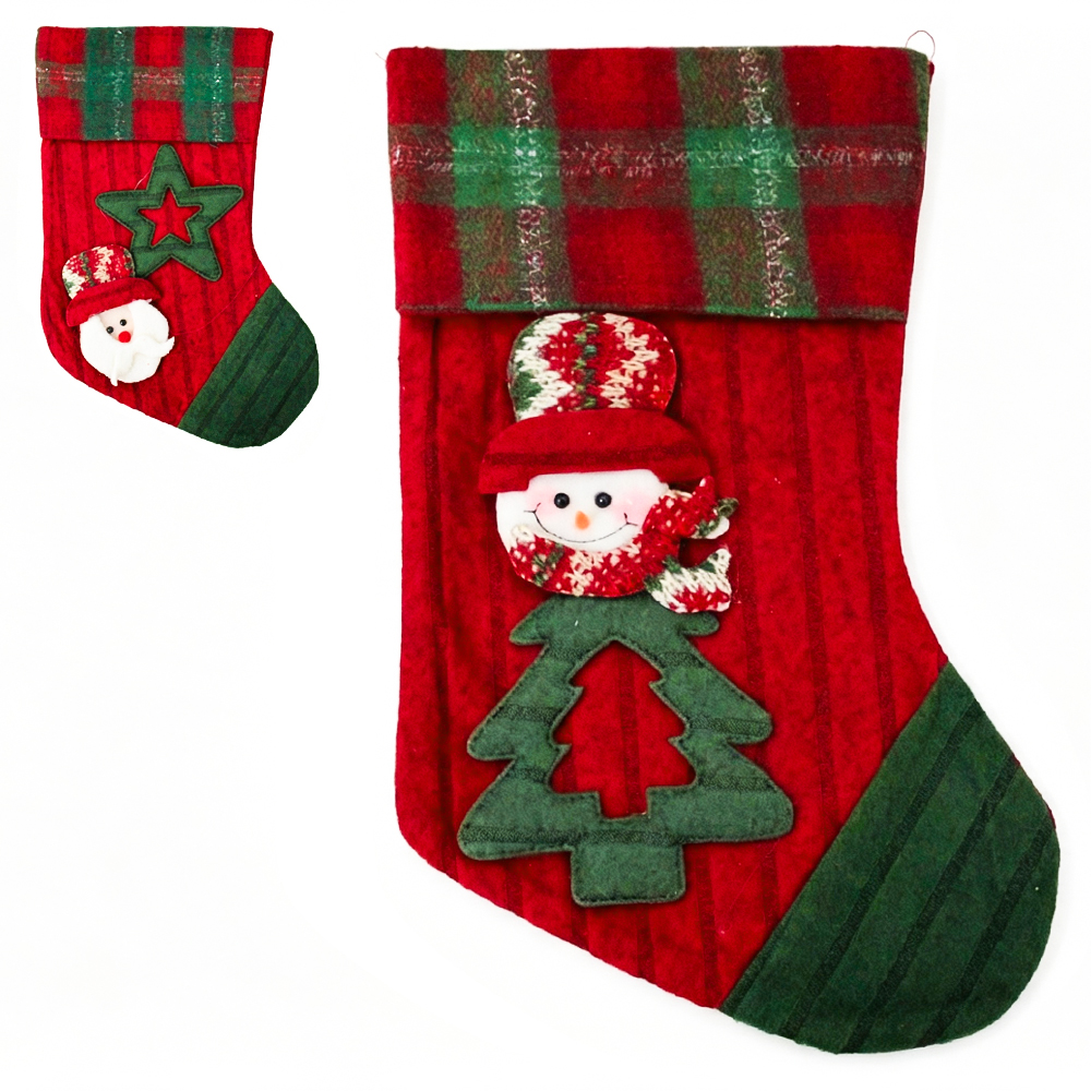 PENDENTE BOTA DE PELUCIA COM PAPAI NOEL / BONECO DE NEVE 34,5X22CM