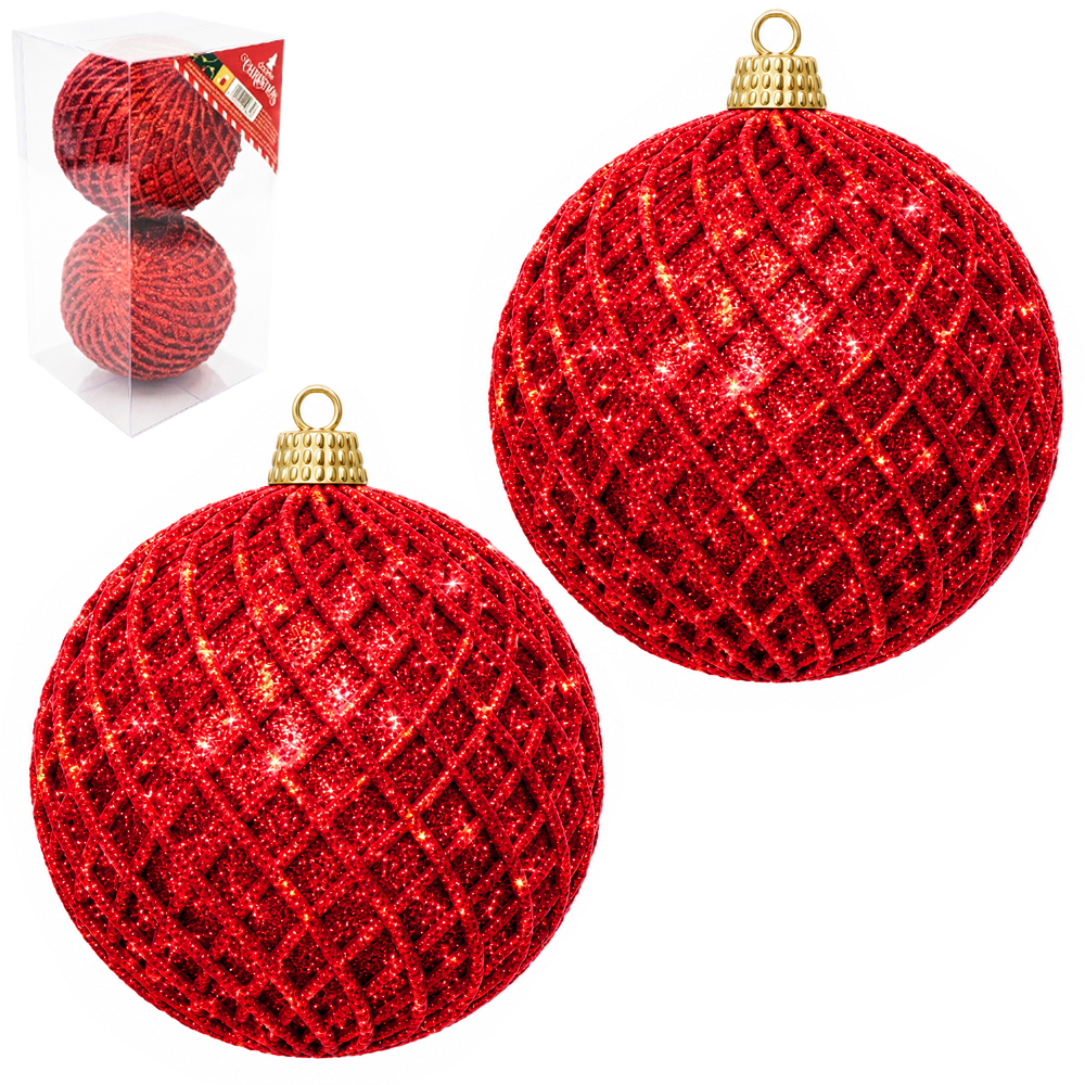 BOLA DE NATAL 10CM DE Ø VERMELHA TEXTURADA / GLITTER 2 PECAS