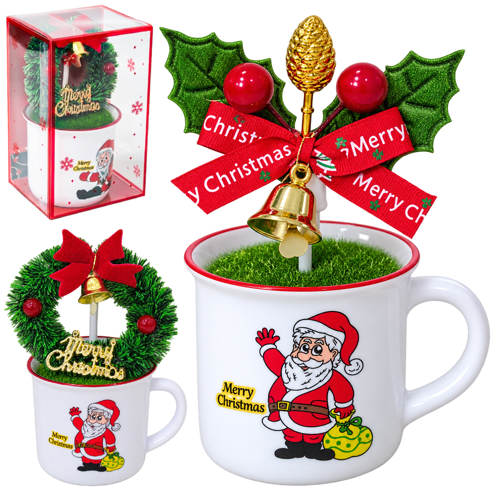 ENFEITE CANECA AGATA COM GUIRLANDA / LACO SINO DE NATAL 10,5X6,7X5,8CM