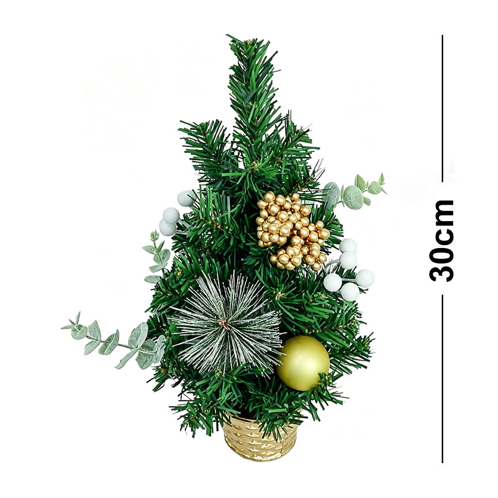 MINI ARVORE DE NATAL COM FOLHAS + FRUTOS E BOLAS PR 30CM
