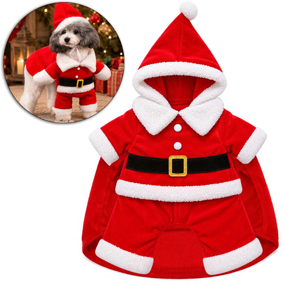 ROUPA PAPAI NOEL COM GORRO PARA PETS 29X22CM