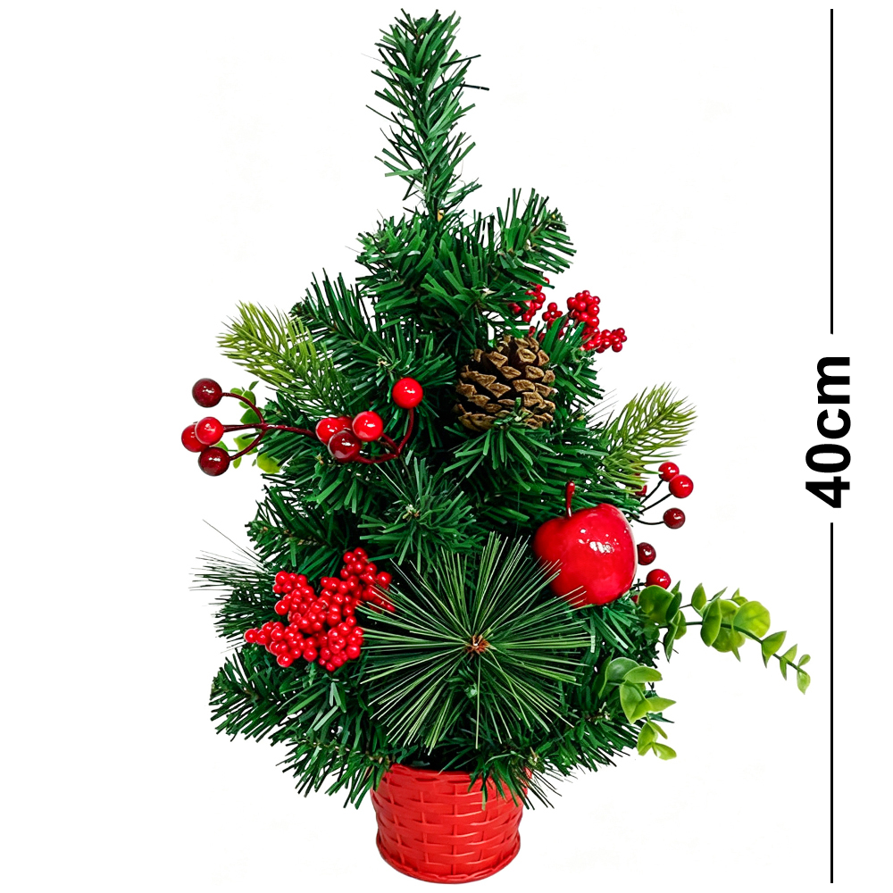 MINI ARVORE DE NATAL COM FOLHAS + FRUTOS E BOLAS VM 40CM
