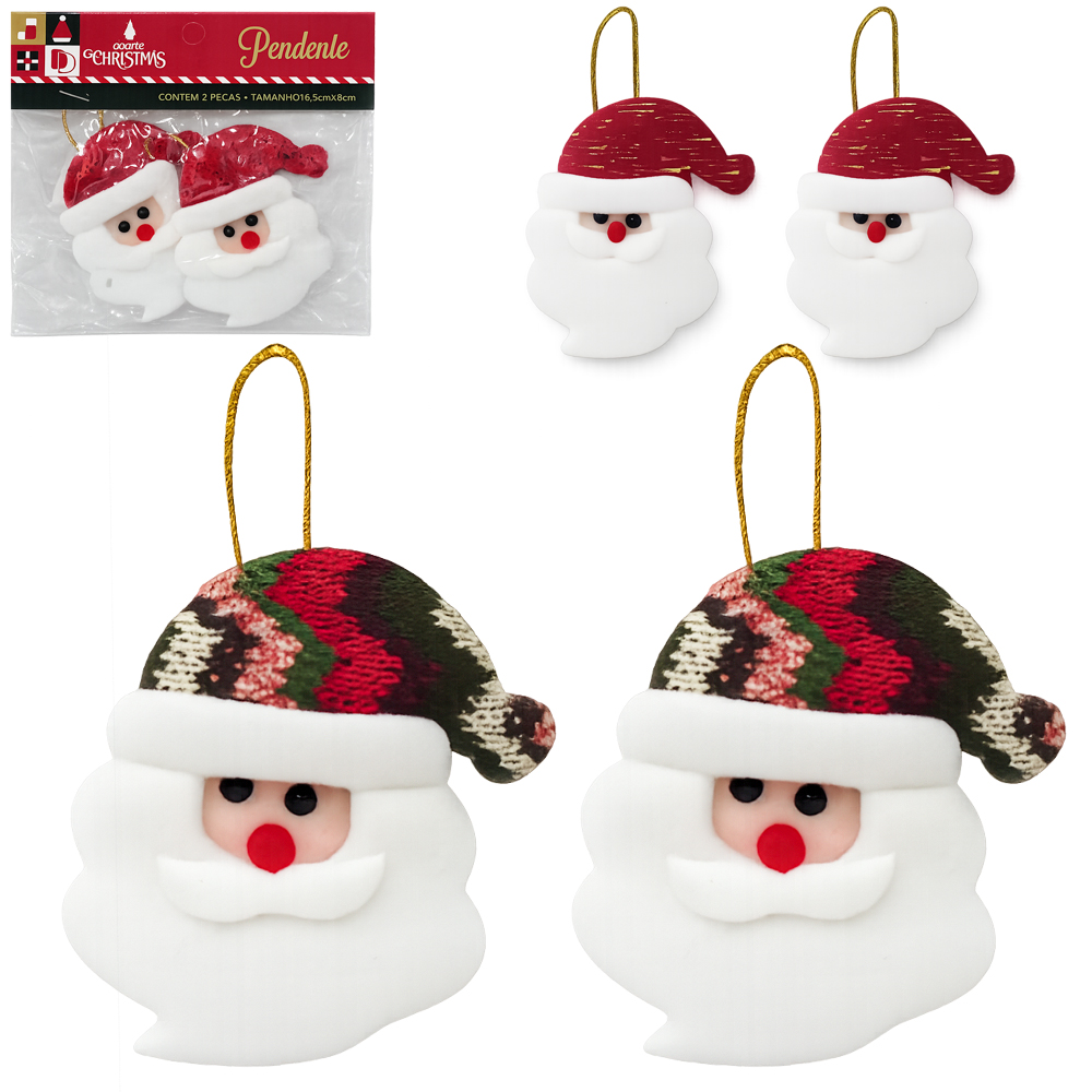 PENDENTE CABECA PAPAI NOEL COM 2 PECAS 9X6,5CM