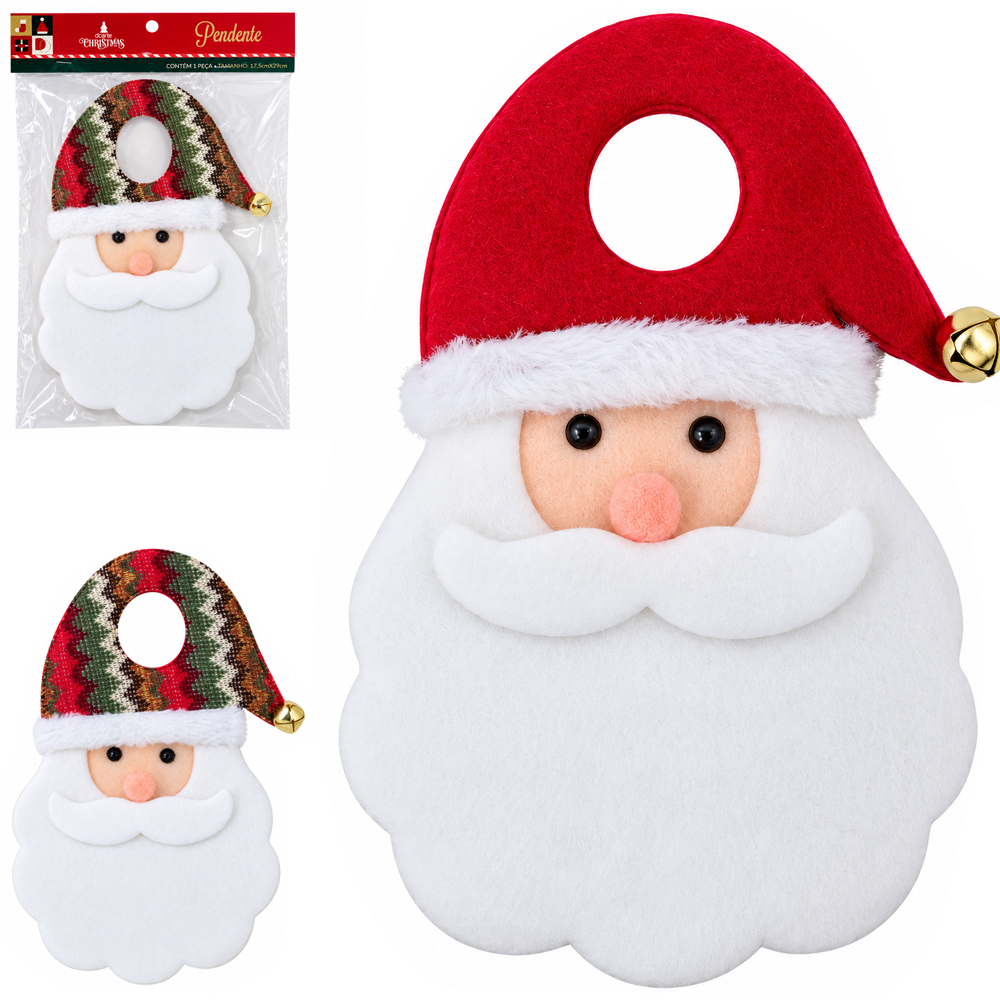 PENDENTE CABECA PAPAI NOEL COM GUIZO 29X17,5CM