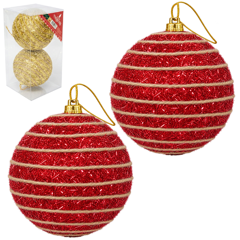 BOLA DE NATAL 10CM DE Ø DOURADA / VERMELHA TRANCADA COM 2 PECAS NA CAIXA PVC