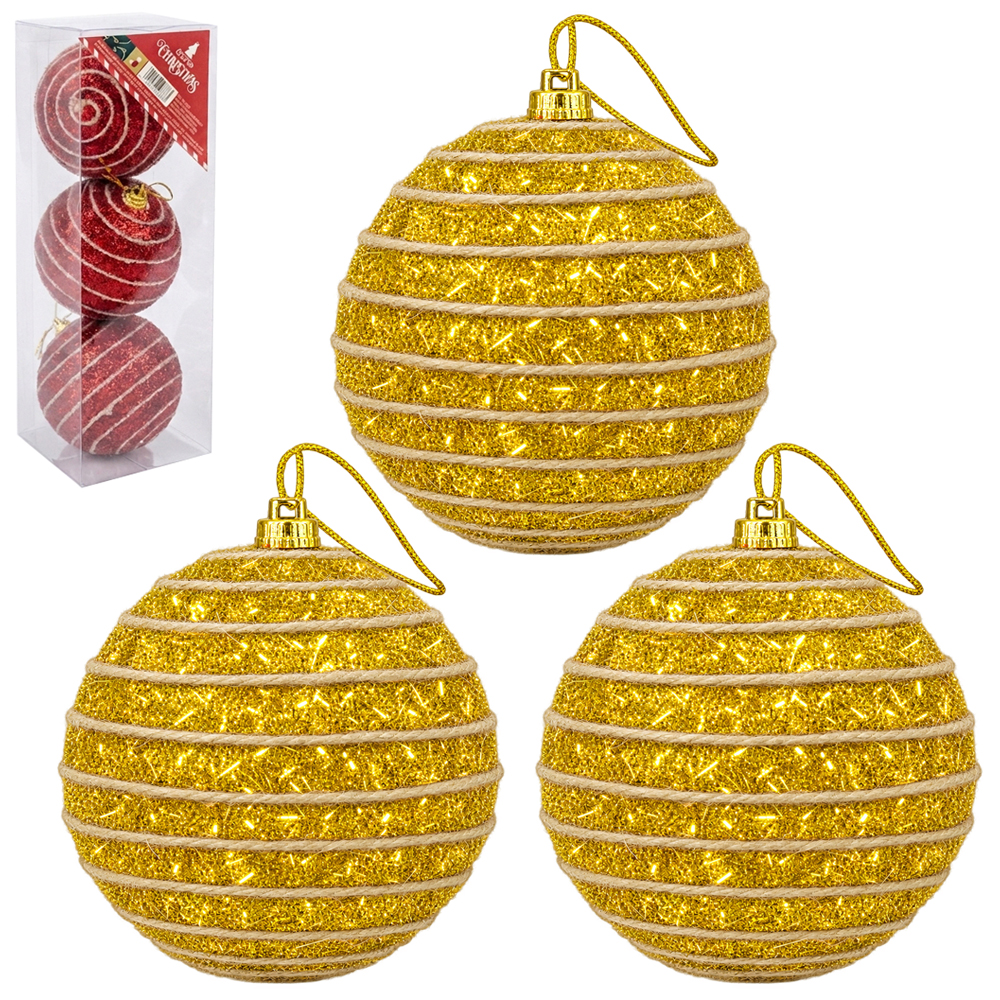 BOLA DE NATAL 8CM DE Ø DOURADA / VERMELHA TRANCADA COM 3 PECAS NA CAIXA PVC