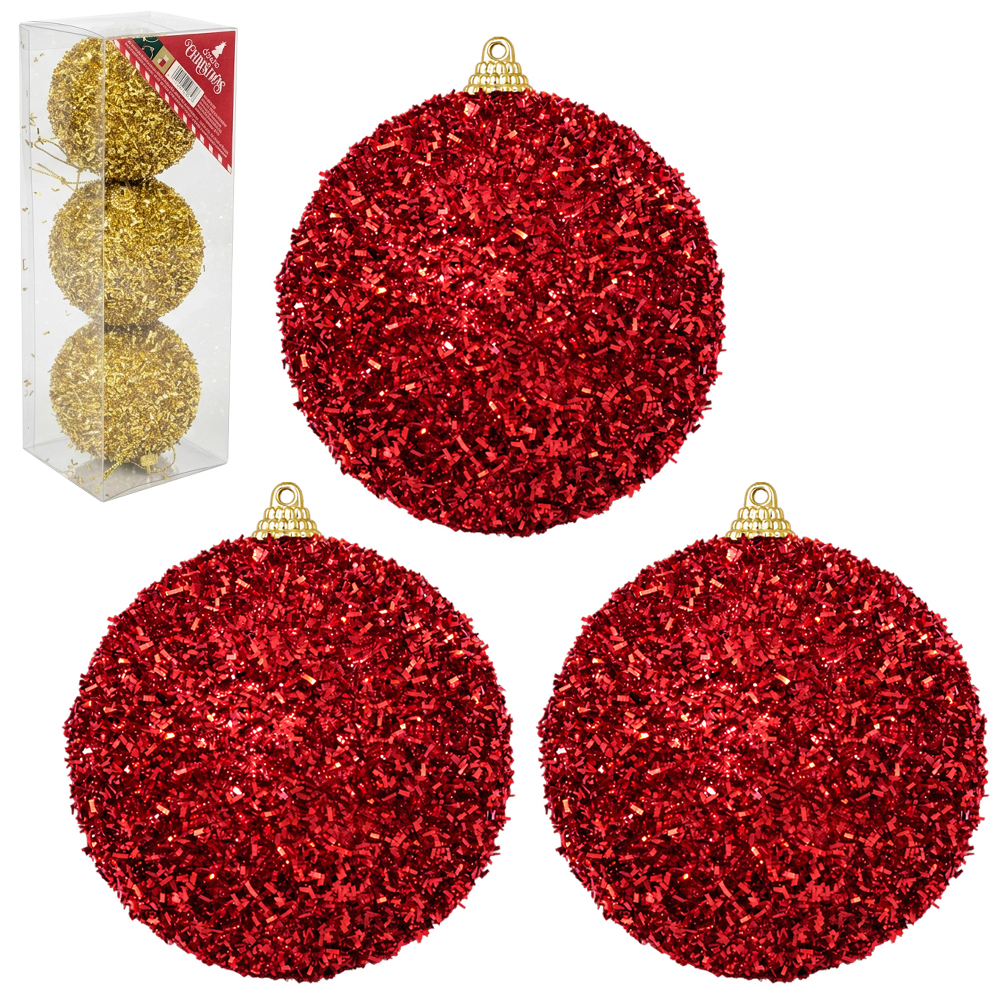 BOLA DE NATAL 8CM DE Ø DOURADA/VERMELHA FESTAO COM 3 PECAS NA CAIXA PVC
