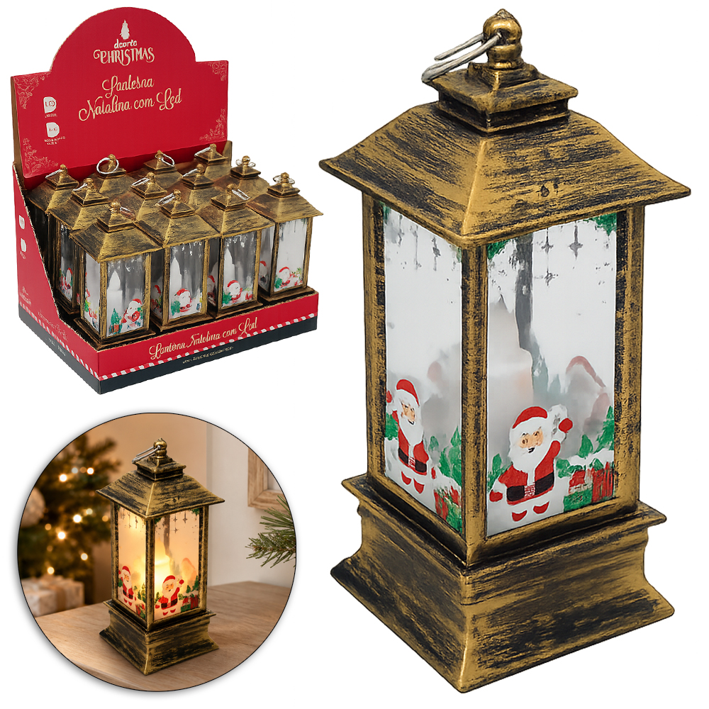 VELA DECORATIVA ELETRONICA DE LED LAMPARINA VINTAGE PAPAI NOEL A BATERIA 13X5,4X5,4CM