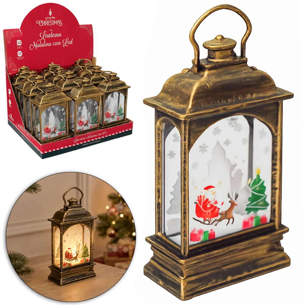 VELA DECORATIVA ELETRONICA DE LED LAMPARINA VINTAGE PAPAI NOEL A BATERIA 12,5X7X3,8CM