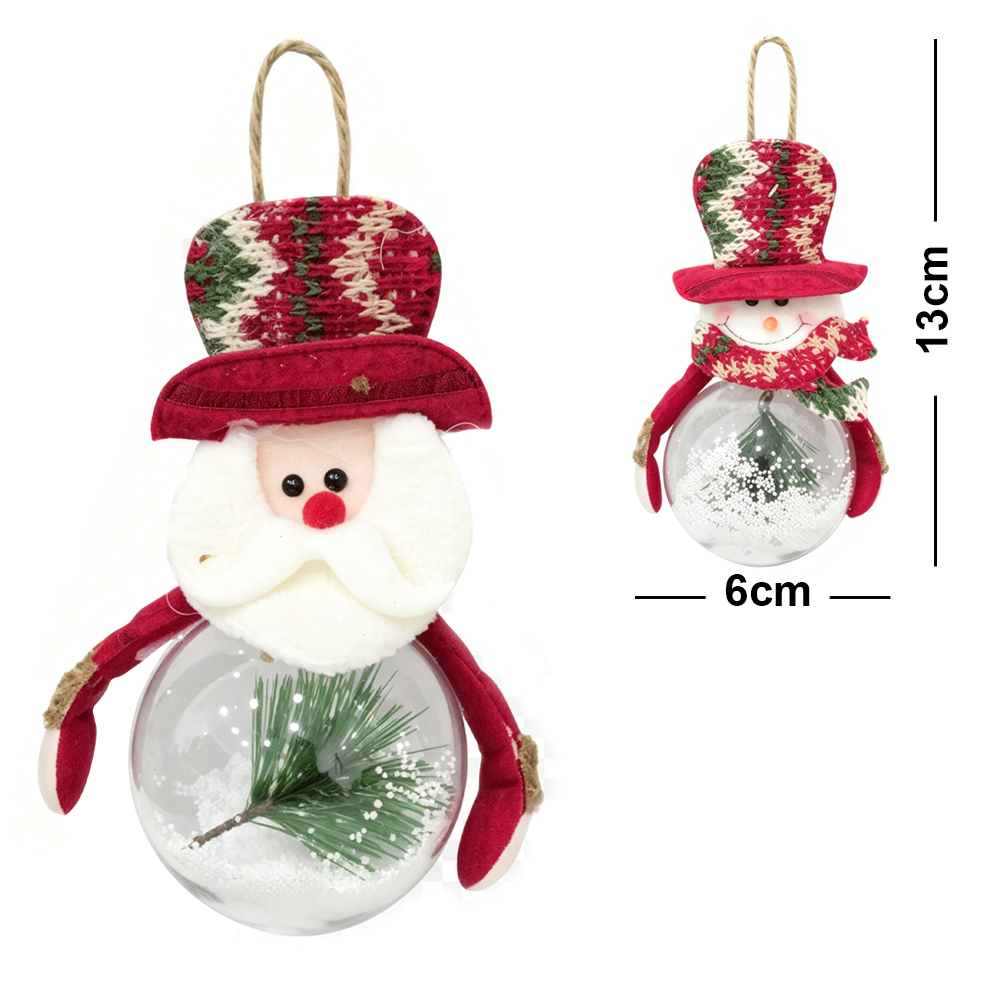 ENFEITE PENDURAR BOLA DE PLASTICO COM PAPAI NOEL / BONECO DE NEVE 13X6CM