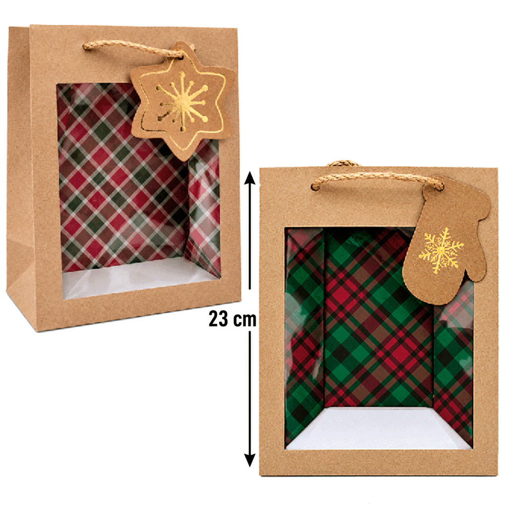 BOLSA SACOLA DE FIBRA DE CELULOSE PARA PRESENTE COM VISOR P 23X18X10CM