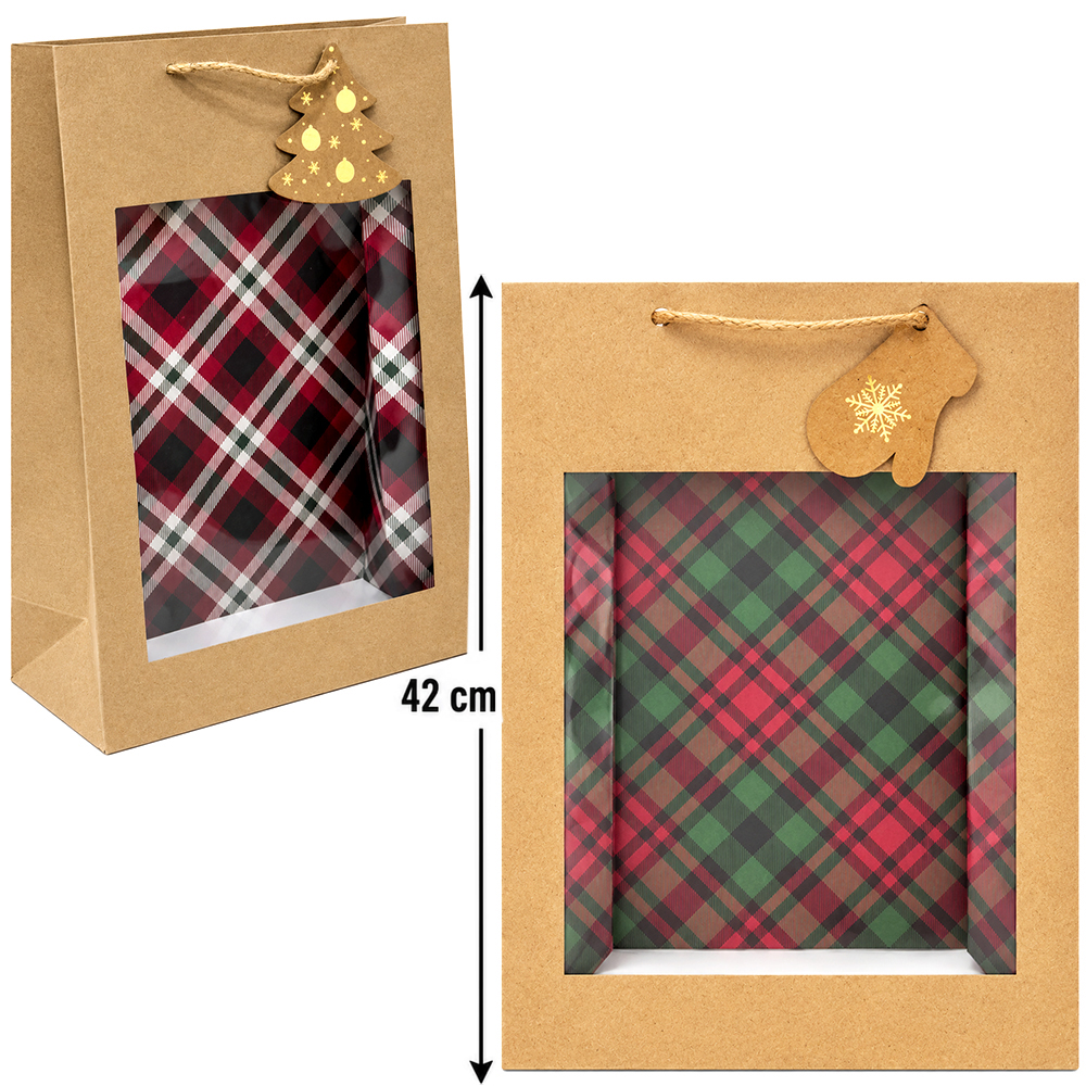 BOLSA SACOLA DE FIBRA DE CELULOSE PARA PRESENTE COM VISOR G 42X30X12CM