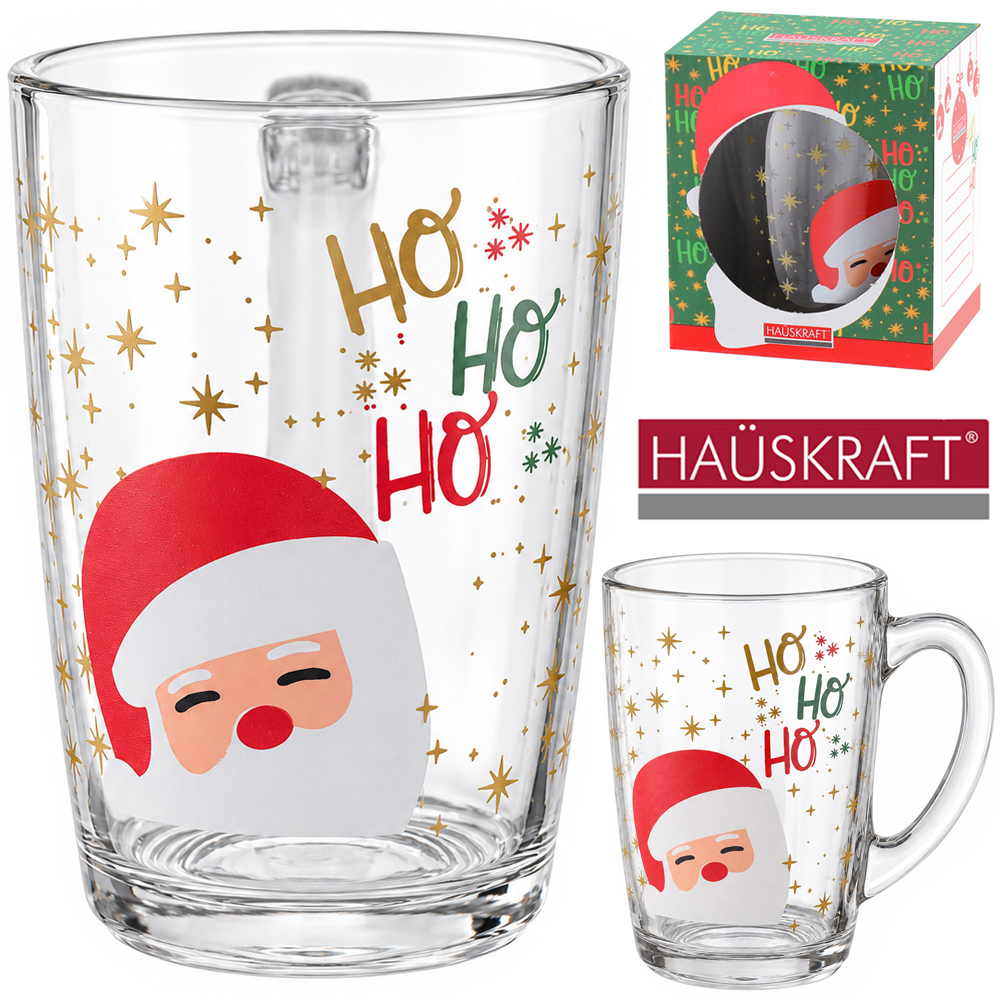 CANECA XICARA DE NATAL DE VIDRO PAPAI NOEL HAUSKRAFT 350ML