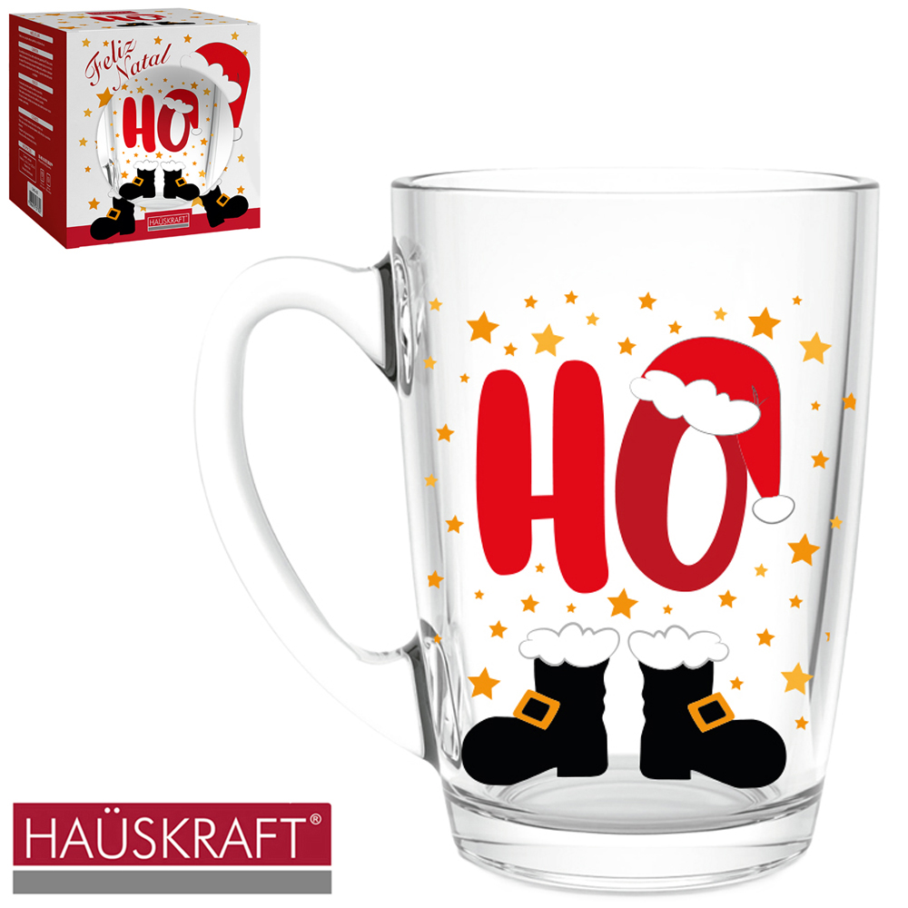 CANECA XICARA DE NATAL DE VIDRO HO NOEL HAUSKRAFT 350ML
