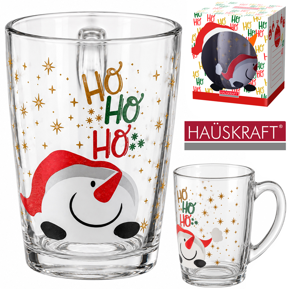 CANECA XICARA DE NATAL DE VIDRO BONECO DE NEVE HAUSKRAFT 350ML