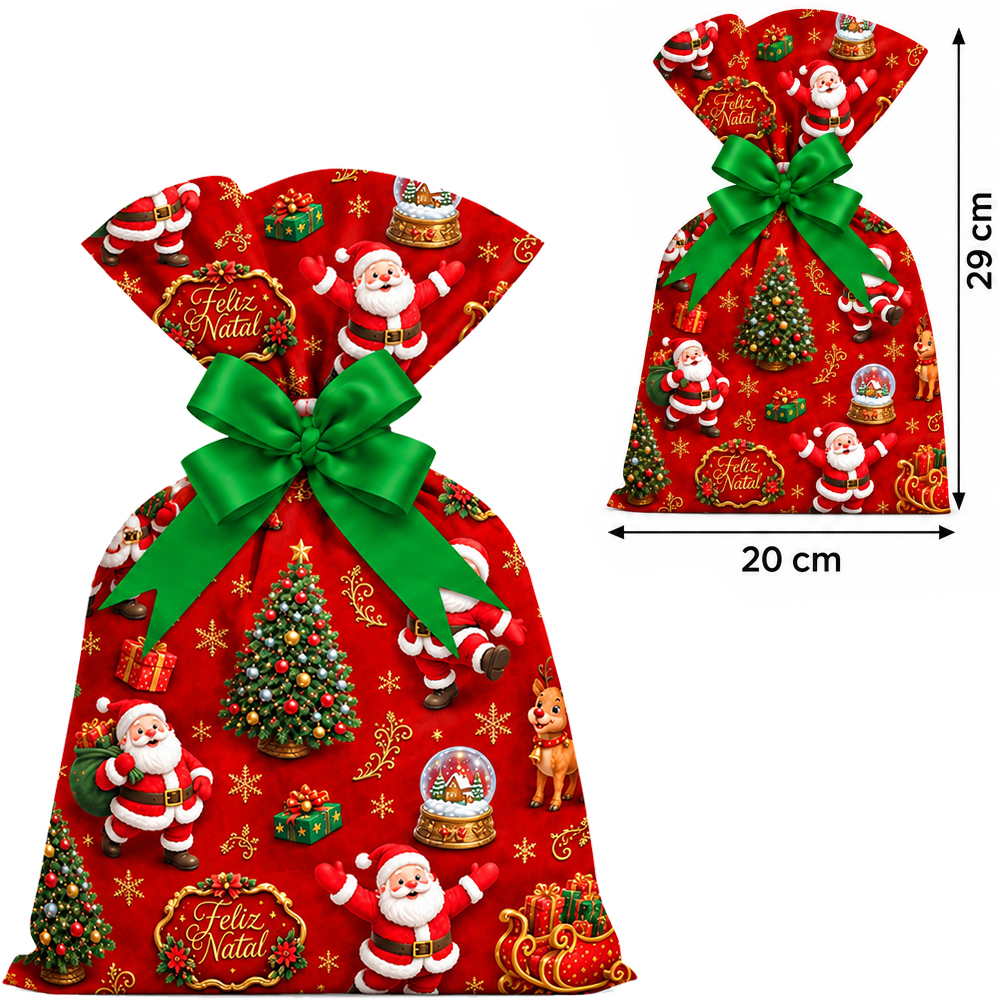 SACO DE PRESENTE FELIZ NATAL PEROLA COM 50 PECAS 20X29CM