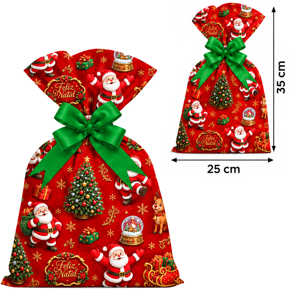 SACO DE PRESENTE FELIZ NATAL PEROLA COM 50 PECAS 25X35CM