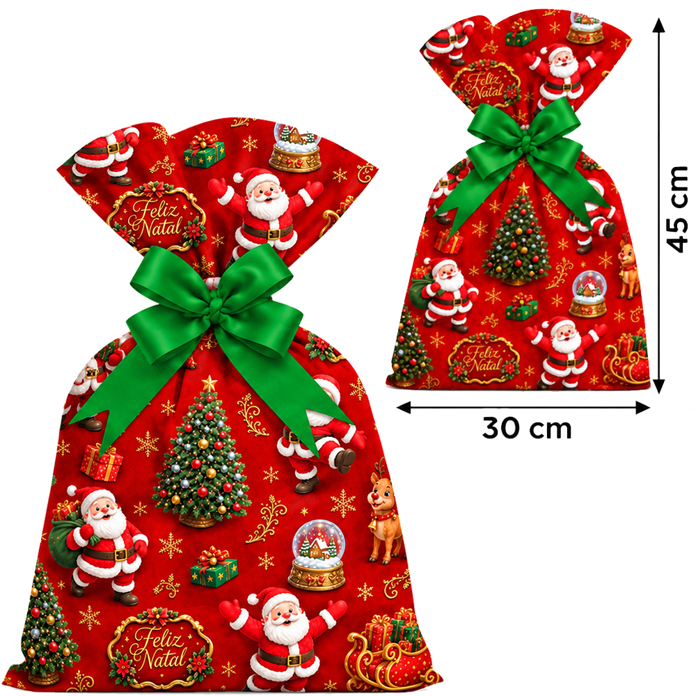 SACO DE PRESENTE FELIZ NATAL PEROLA COM 50 PECAS 30X45CM