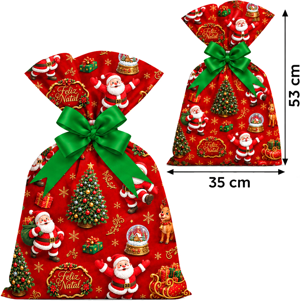 SACO DE PRESENTE FELIZ NATAL PEROLA COM 50 PECAS 35X53CM