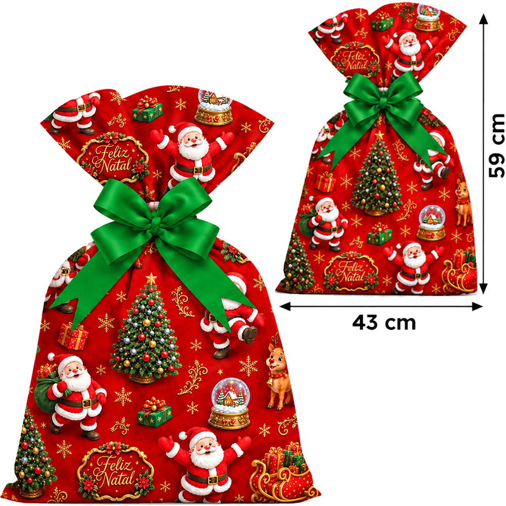 SACO DE PRESENTE FELIZ NATAL PEROLA COM 50 PECAS 43X59CM 