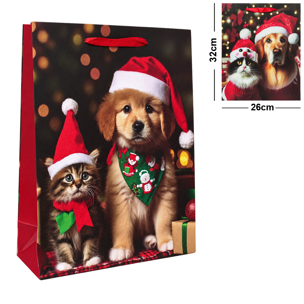 BOLSA SACOLA DE PAPEL PARA PRESENTE ANIMAIS NATAL 32X26X10CM