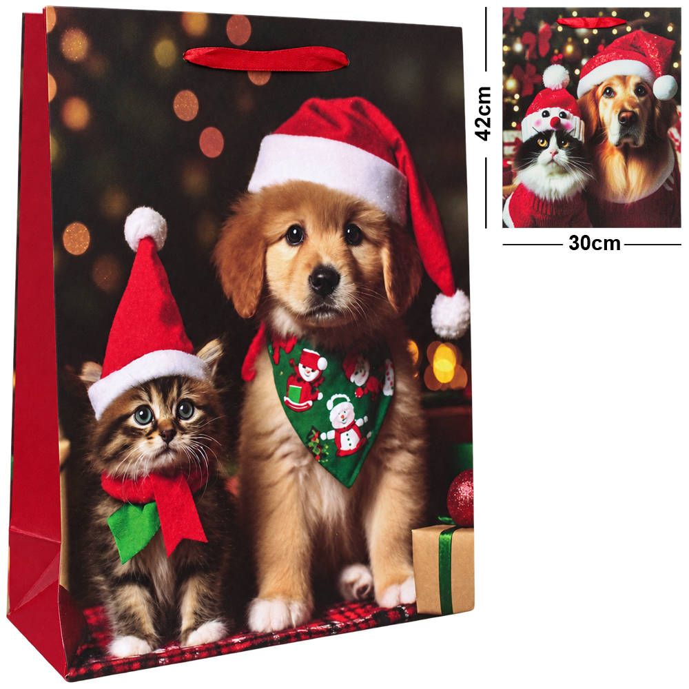 BOLSA SACOLA DE PAPEL PARA PRESENTE ANIMAIS NATAL 42X30X12CM