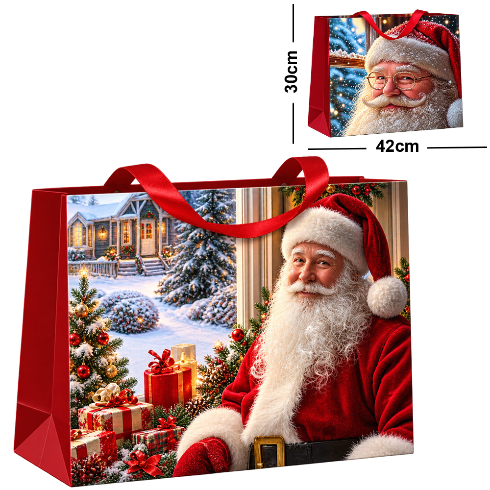 BOLSA SACOLA DE PAPEL PARA PRESENTE PAPAI NOEL 42X30X12CM