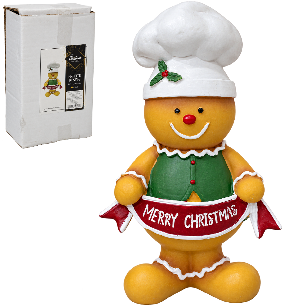ENFEITE BISCOITO DE GENGIBRE COZINHEIRO DE RESINA PREMIUM 19,5X11,5CM