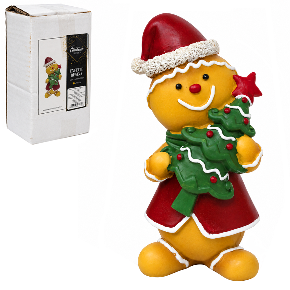 ENFEITE BISCOITO DE GENGIBRE COM GORRO + ARVORE DE RESINA PREMIUM 16,5X8CM