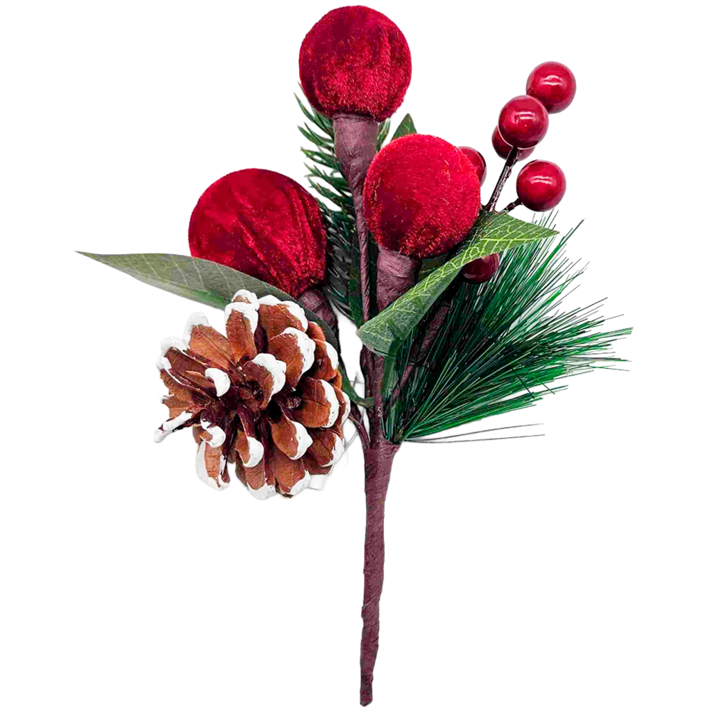 PICK NATALINO FOLHAS / AZEVINHOS / PINHA VM CAMURCA PREMIUM 18CM