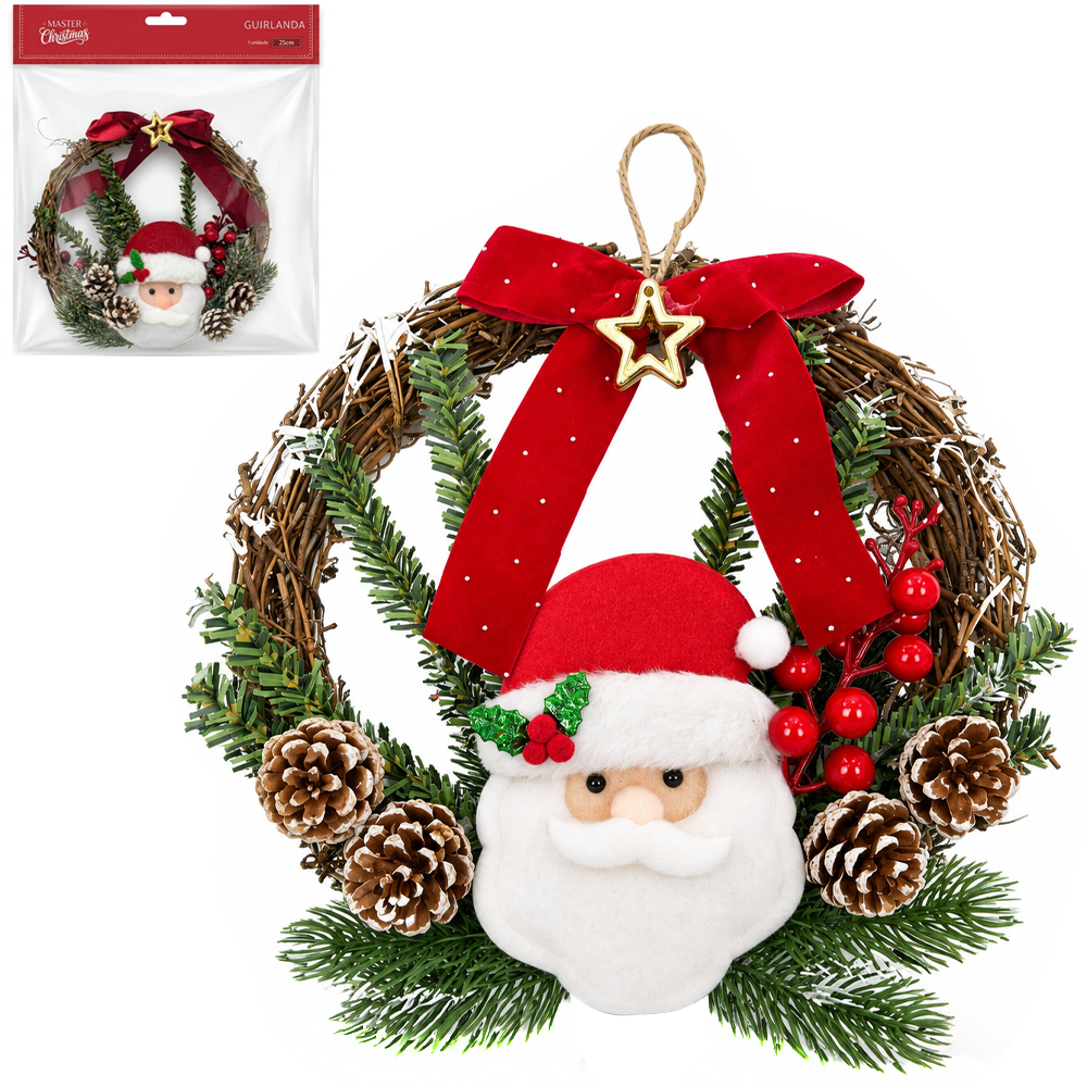 GUIRLANDA SISAL PAPAI NOEL COM PINHAS + FRUTOS 25CM DE Ø