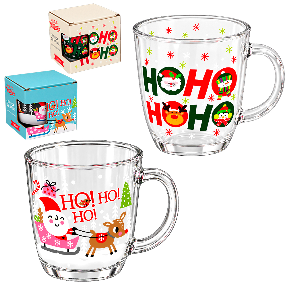 CANECA XICARA DE NATAL DE VIDRO 380ML