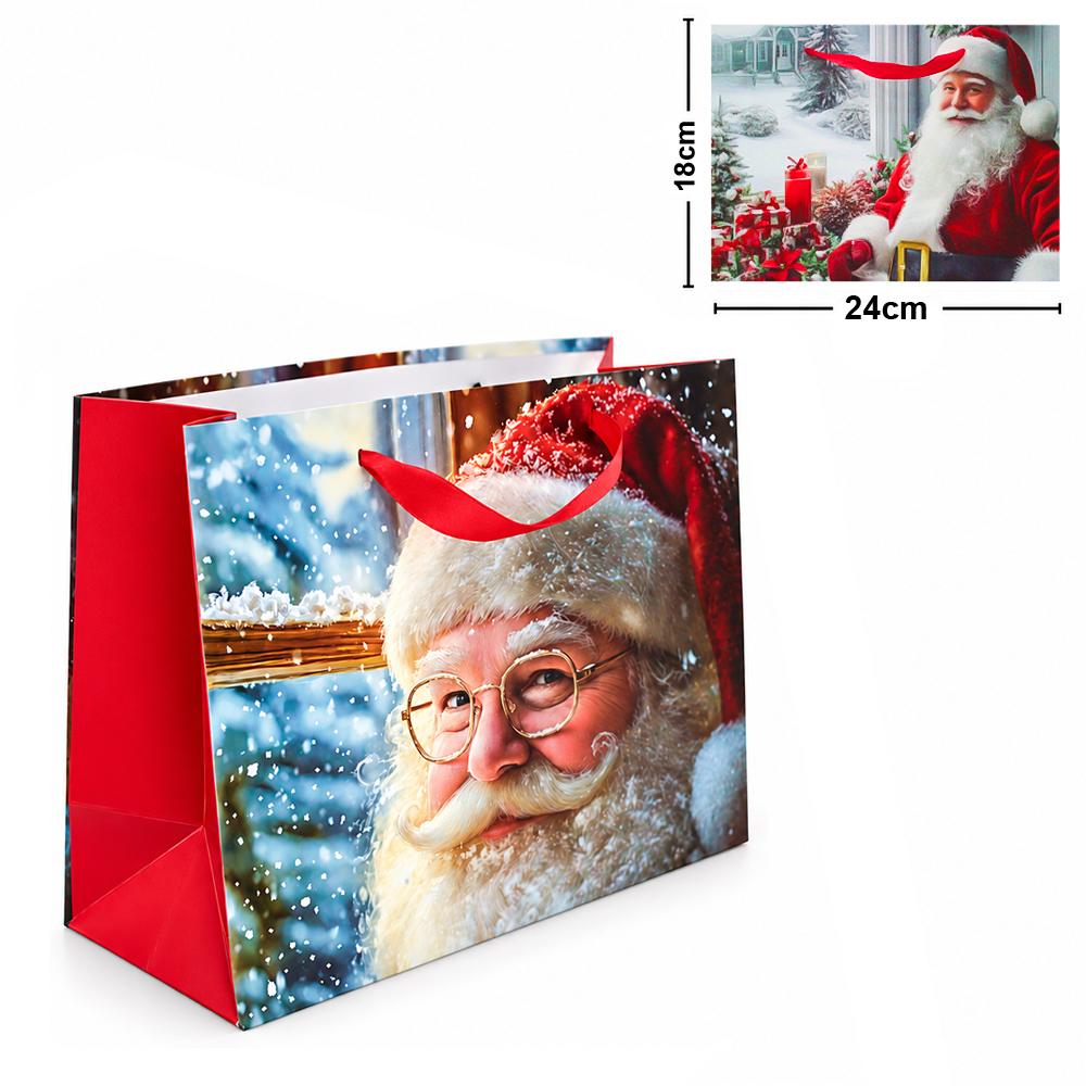 BOLSA SACOLA DE PAPEL PARA PRESENTE PAPAI NOEL 24X18X10CM