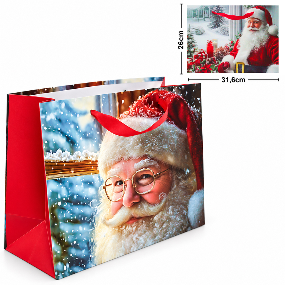 BOLSA SACOLA DE PAPEL PARA PRESENTE PAPAI NOEL 31,6X26X11,8CM
