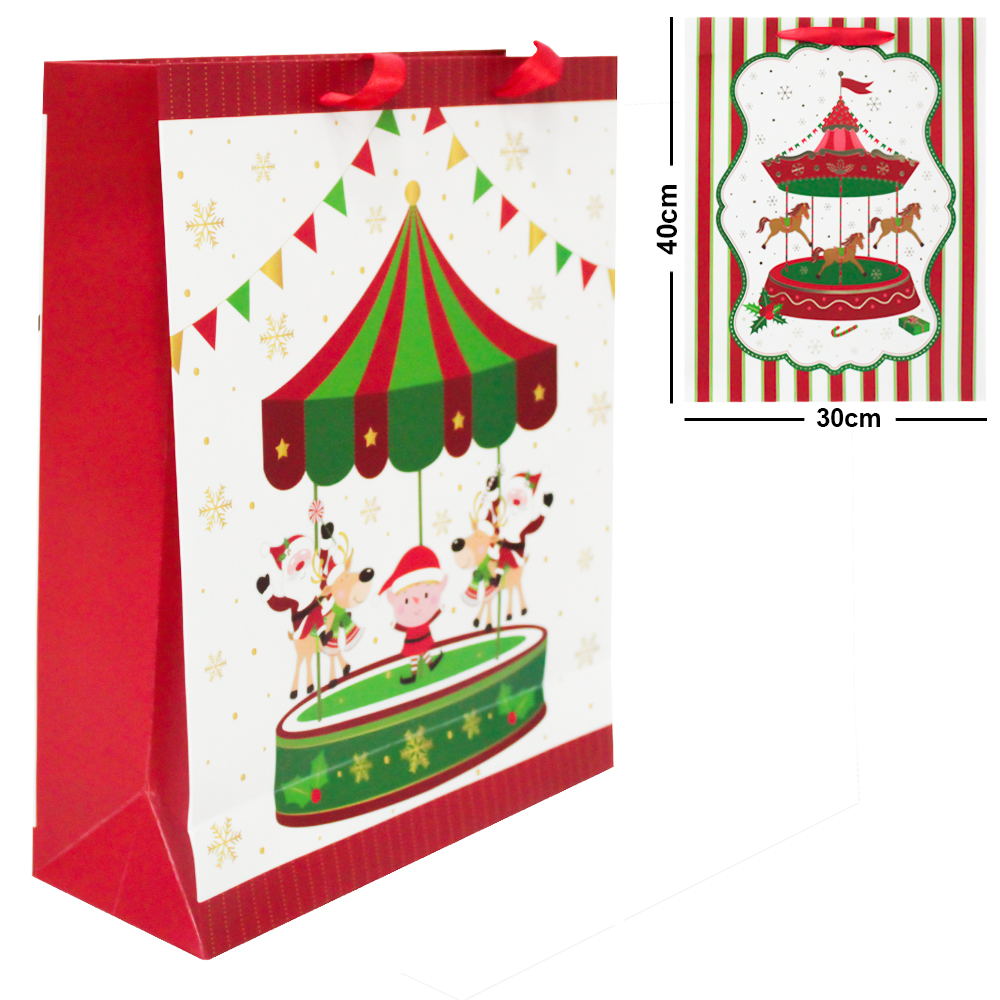 BOLSA SACOLA DE PAPEL PARA PRESENTE CIRCO NATAL 42X30X12CM