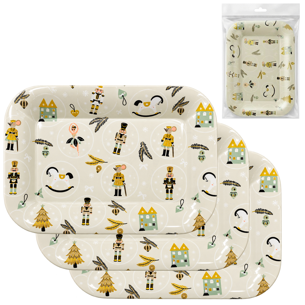 PRATO DE PLASTICO RETANGULAR QUEBRA NOZES COM 3 PECAS 21X15CM
