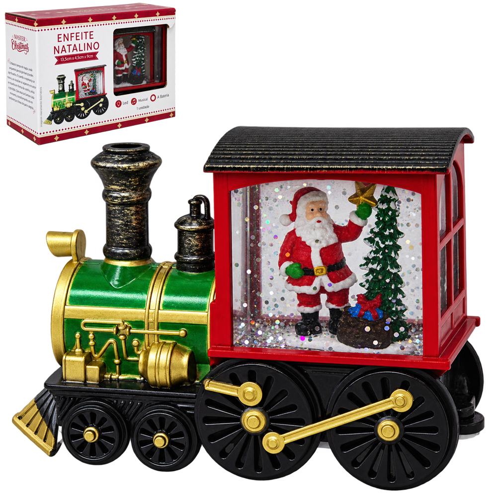 TREM LOCOMOTIVA COM PAPAI NOEL + ARVORE E LED A BATERIA